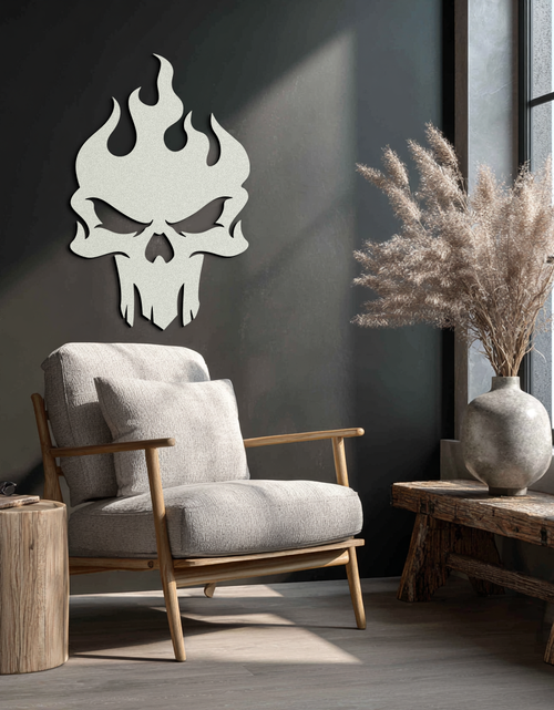 Load image into Gallery viewer, Flaming Skull Metal Wall Art – Bold Gothic Flame Skull Design- KAF623
