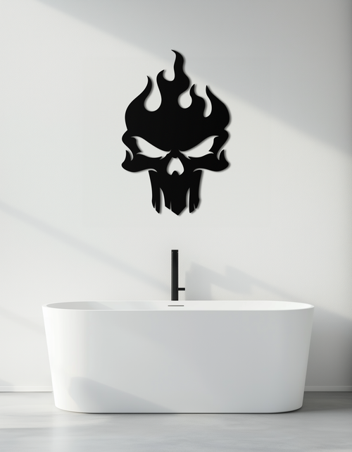 Load image into Gallery viewer, Flaming Skull Metal Wall Art – Bold Gothic Flame Skull Design- KAF623

