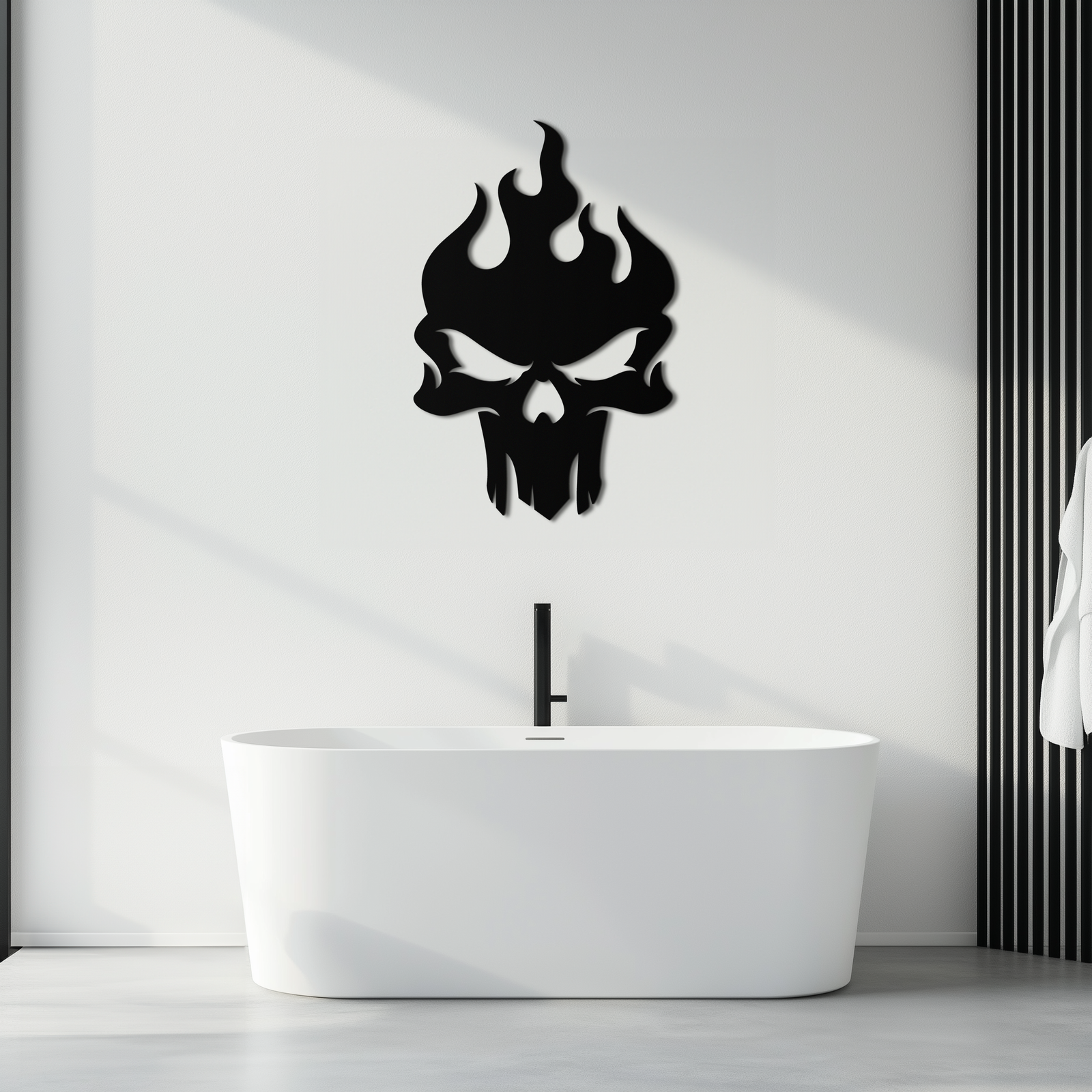 Flaming Skull Metal Wall Art – Bold Gothic Flame Skull Design- KAF623