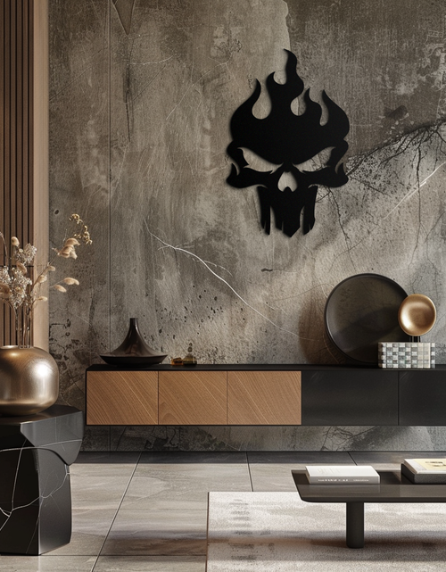 Load image into Gallery viewer, Flaming Skull Metal Wall Art – Bold Gothic Flame Skull Design- KAF623
