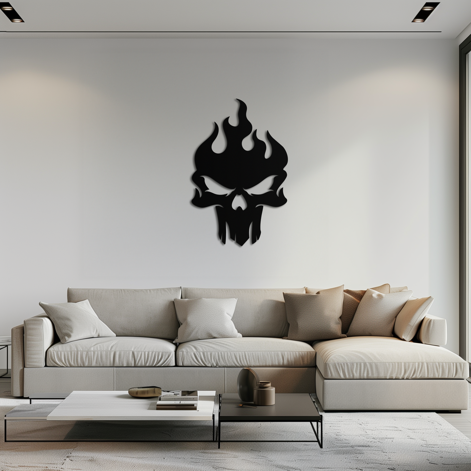 Flaming Skull Metal Wall Art – Bold Gothic Flame Skull Design- KAF623