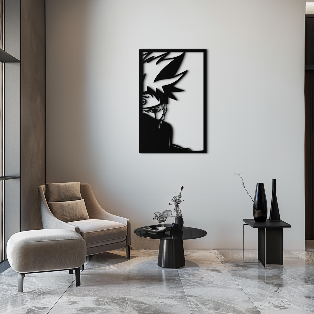 Naruto Esintili Metal Duvar Sanatı – Minimalist Ninja Silüet Paneli- KAF624