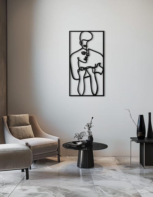 Resmi Galeri görüntüleyicisine yükleyin, act Çift Çizgi Sanatı Metal Duvar Dekoru Abstr– Modern Minimalist Aşk Sanat Eseri- KAF625
