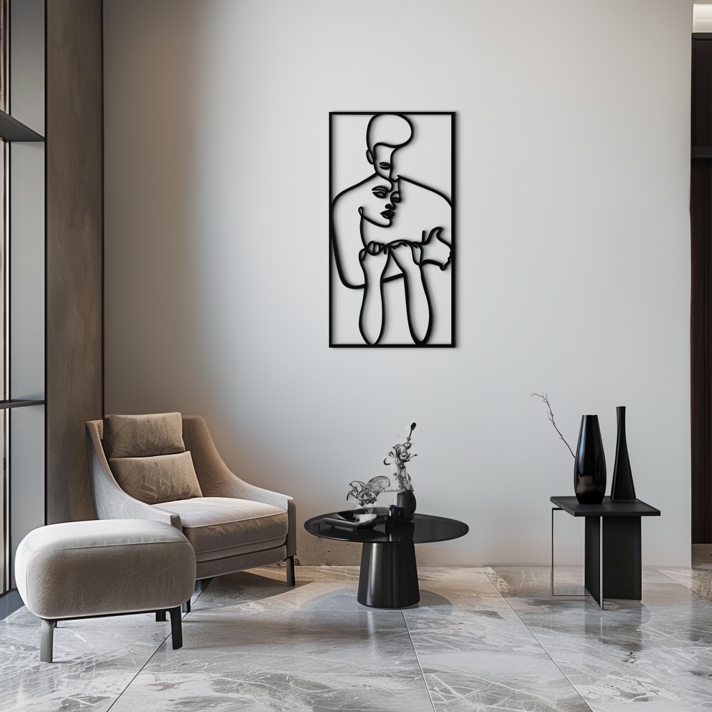 act Çift Çizgi Sanatı Metal Duvar Dekoru Abstr– Modern Minimalist Aşk Sanat Eseri- KAF625