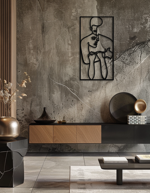 Resmi Galeri görüntüleyicisine yükleyin, act Çift Çizgi Sanatı Metal Duvar Dekoru Abstr– Modern Minimalist Aşk Sanat Eseri- KAF625
