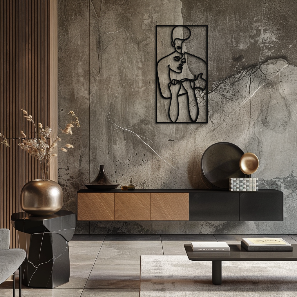 act Çift Çizgi Sanatı Metal Duvar Dekoru Abstr– Modern Minimalist Aşk Sanat Eseri- KAF625