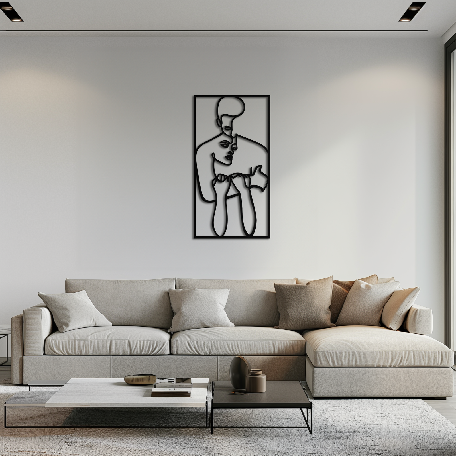 act Çift Çizgi Sanatı Metal Duvar Dekoru Abstr– Modern Minimalist Aşk Sanat Eseri- KAF625