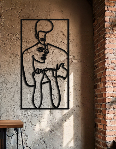 act Çift Çizgi Sanatı Metal Duvar Dekoru Abstr– Modern Minimalist Aşk Sanat Eseri- KAF625