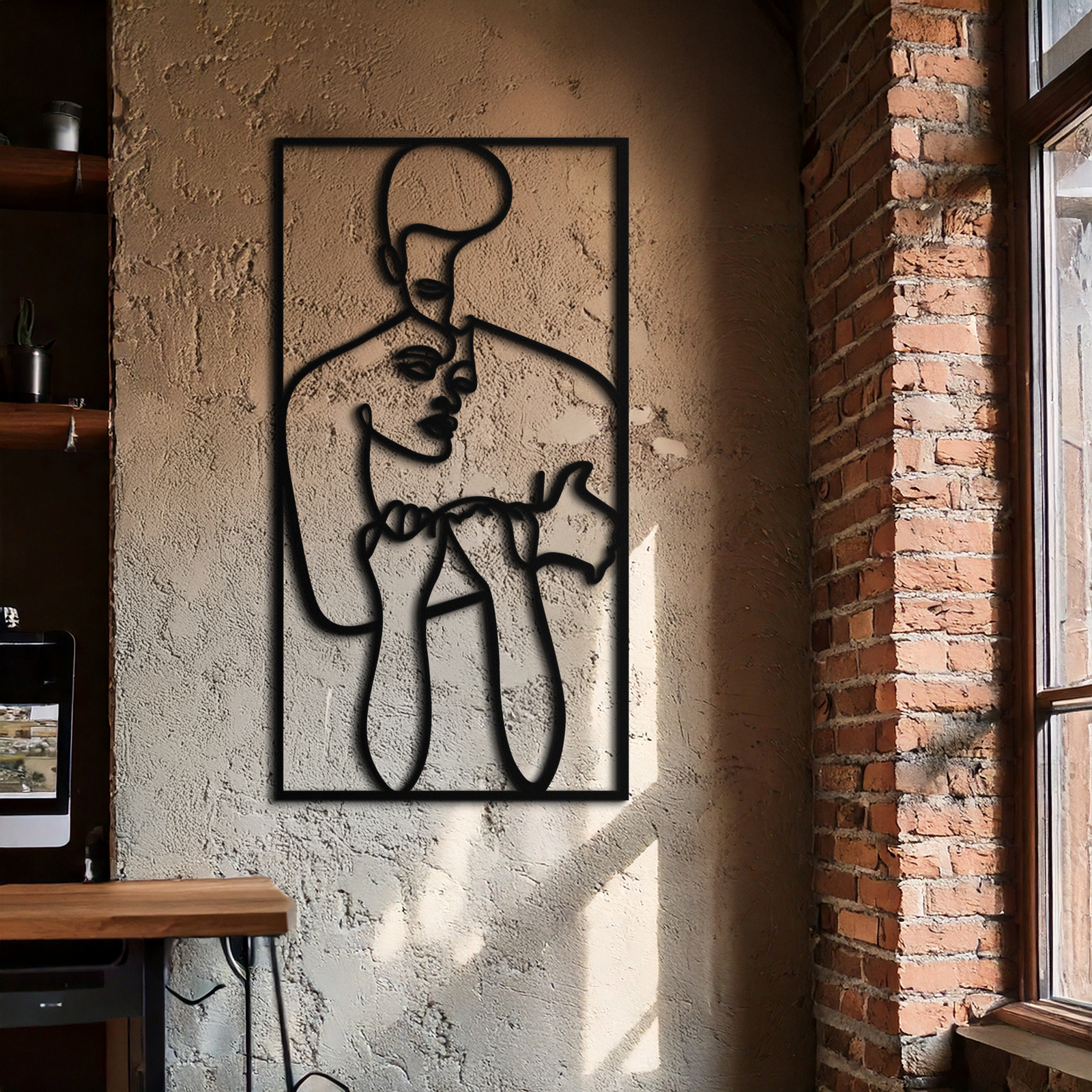 act Çift Çizgi Sanatı Metal Duvar Dekoru Abstr– Modern Minimalist Aşk Sanat Eseri- KAF625