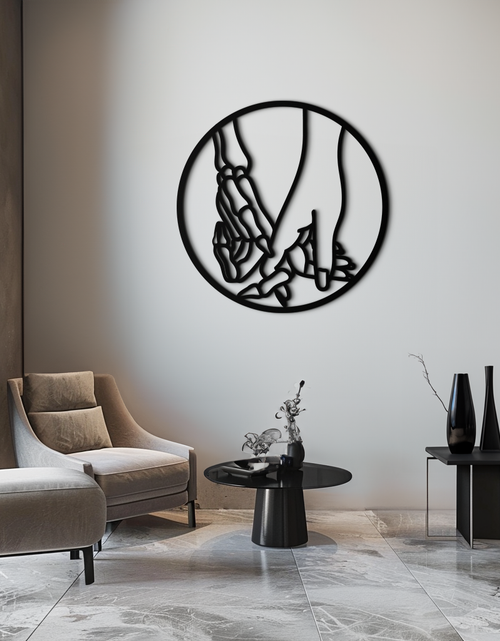 Load image into Gallery viewer, Skeleton and Human Hand Holding – Round Metal Wall Art- KAF628
