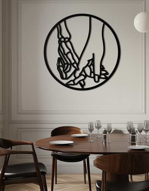 Load image into Gallery viewer, Skeleton and Human Hand Holding – Round Metal Wall Art- KAF628
