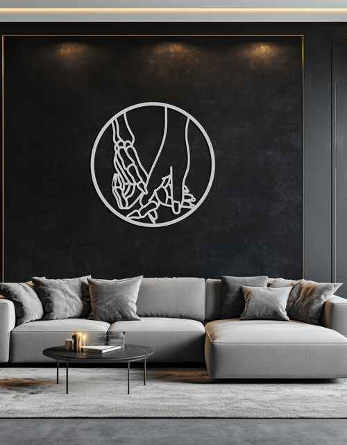 Load image into Gallery viewer, Skeleton and Human Hand Holding – Round Metal Wall Art- KAF628
