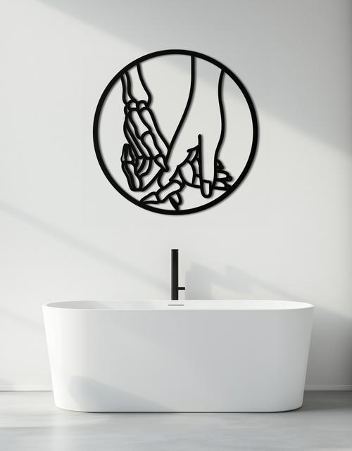 Load image into Gallery viewer, Skeleton and Human Hand Holding – Round Metal Wall Art- KAF628
