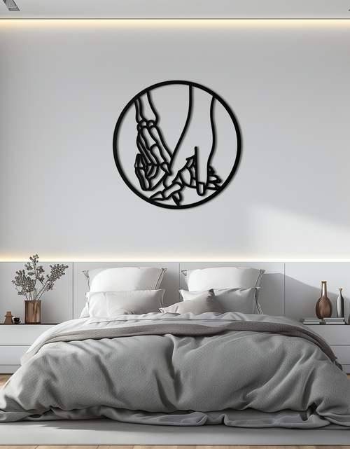 Load image into Gallery viewer, Skeleton and Human Hand Holding – Round Metal Wall Art- KAF628
