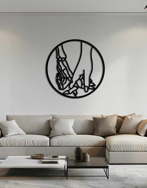 Load image into Gallery viewer, Skeleton and Human Hand Holding – Round Metal Wall Art- KAF628
