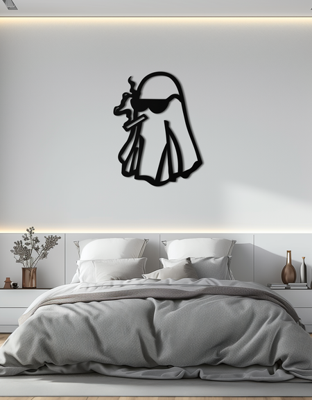 Cool Ghost Metal Duvar Sanatı – Güneş Gözlüklü Sigara İçen Hayalet Modern Dekor- KAF629