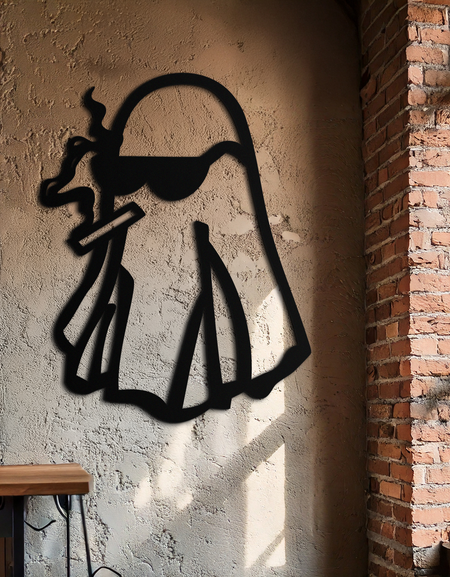 Cool Ghost Metal Duvar Sanatı – Güneş Gözlüklü Sigara İçen Hayalet Modern Dekor- KAF629