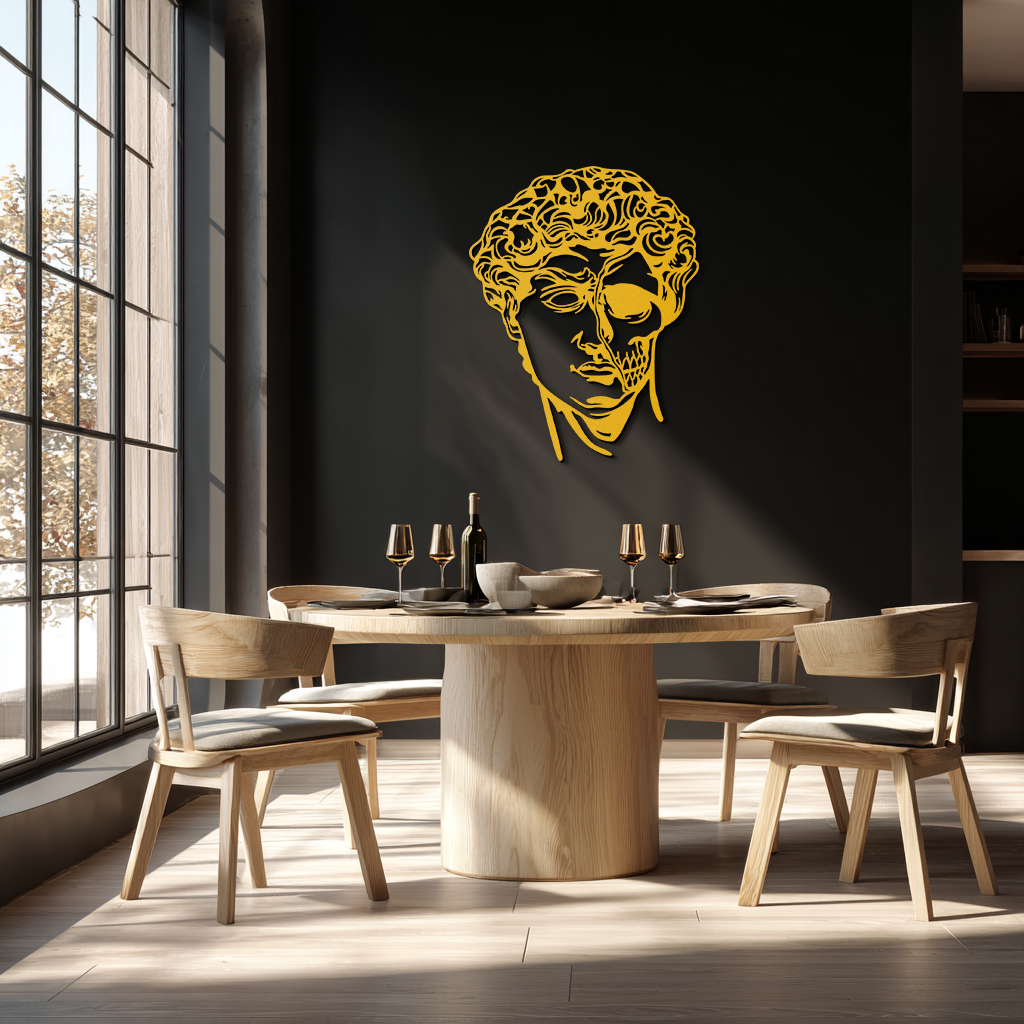 Half Skull David Head Metal Wall Art – Modern Classical Death Fusion Decor- KAF630