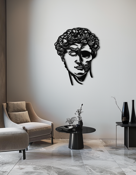 Yarım Kafatası David Başı Metal Duvar Sanatı – Modern Klasik Ölüm Füzyon Dekoru- KAF630