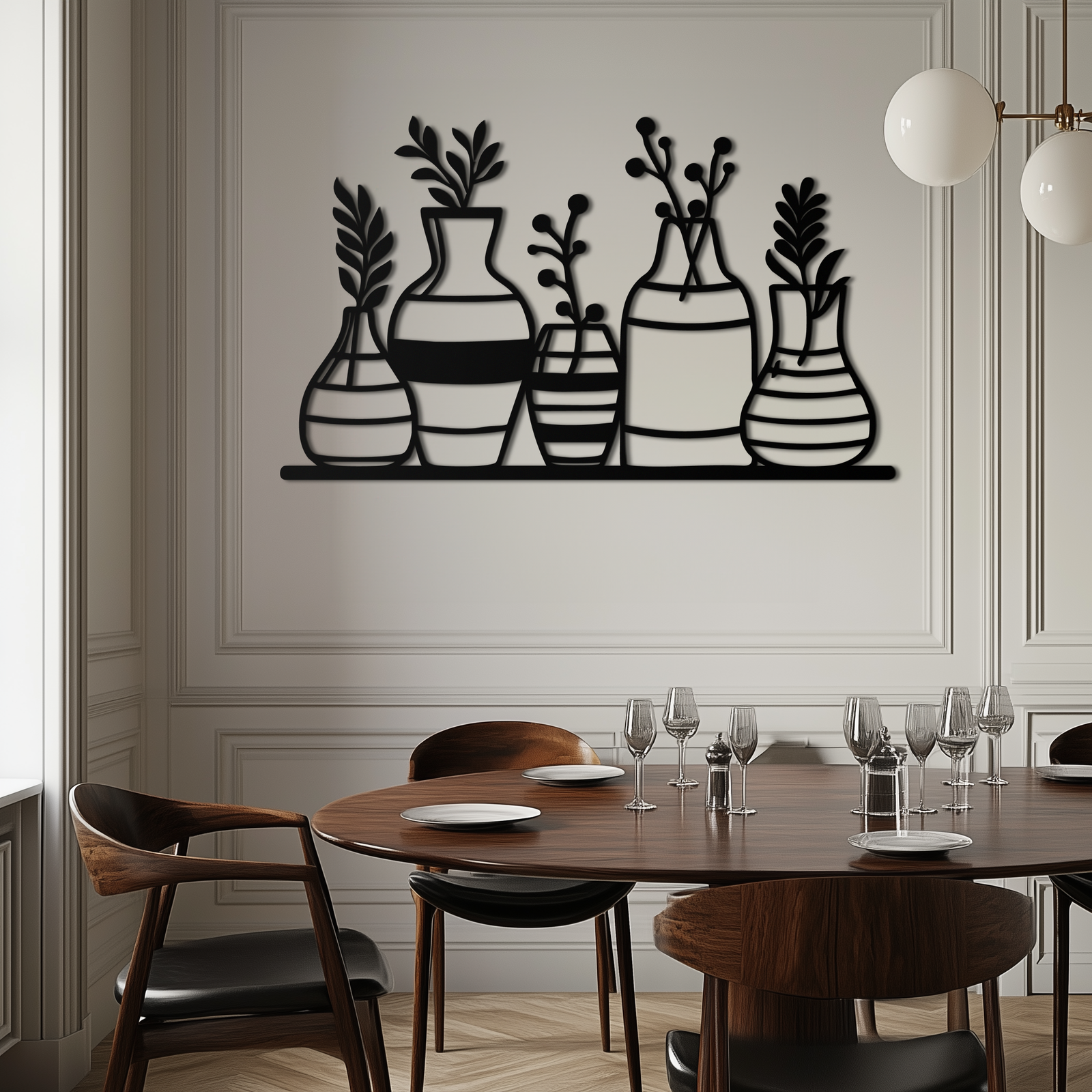 Modern Minimalist Vase Silhouette Metal Wall Art – Geometric Botanical Decor for Living Spaces- KAF631