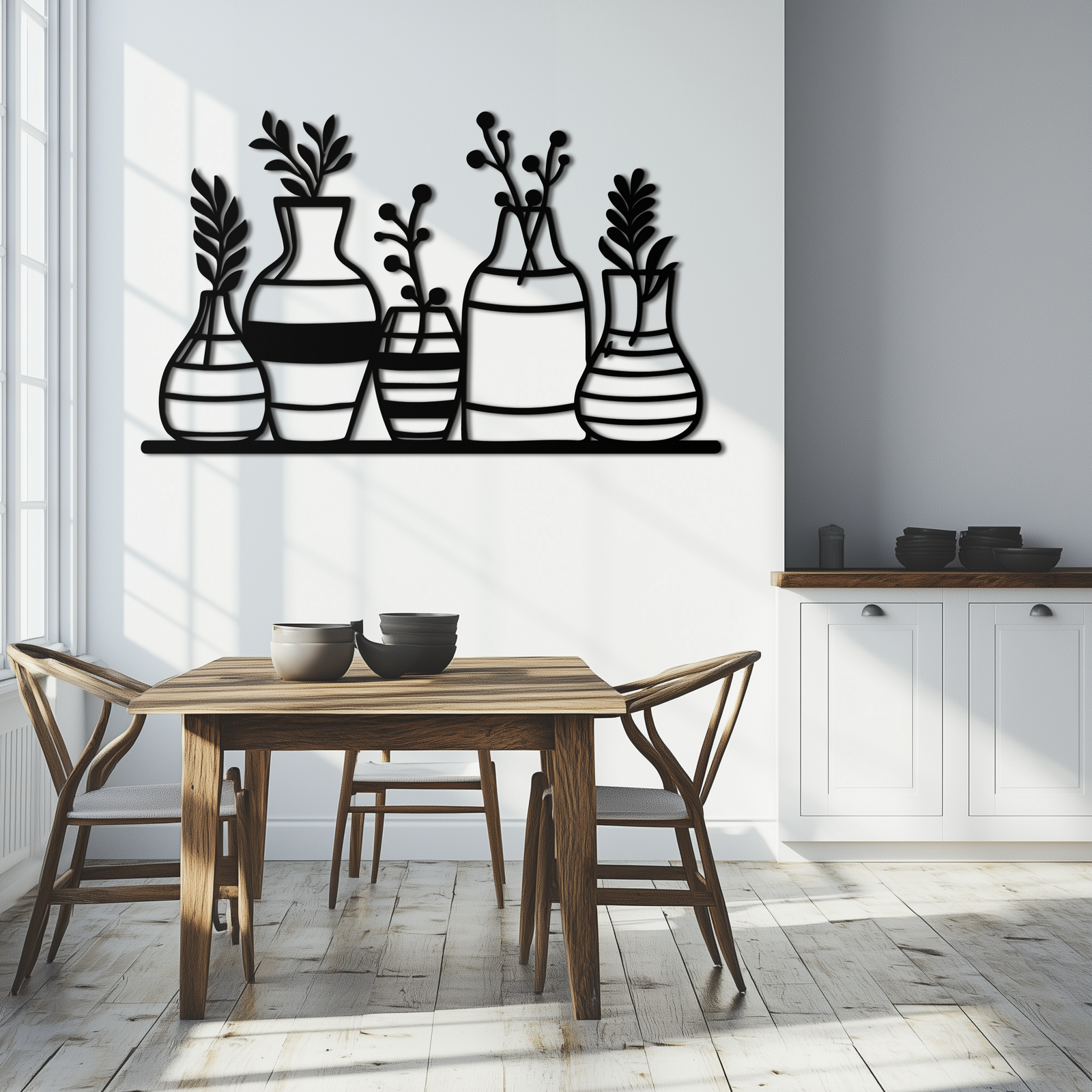 Modern Minimalist Vase Silhouette Metal Wall Art – Geometric Botanical Decor for Living Spaces- KAF631