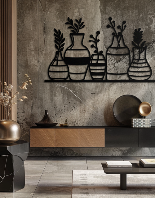 Load image into Gallery viewer, Modern Minimalist Vase Silhouette Metal Wall Art – Geometric Botanical Decor for Living Spaces- KAF631
