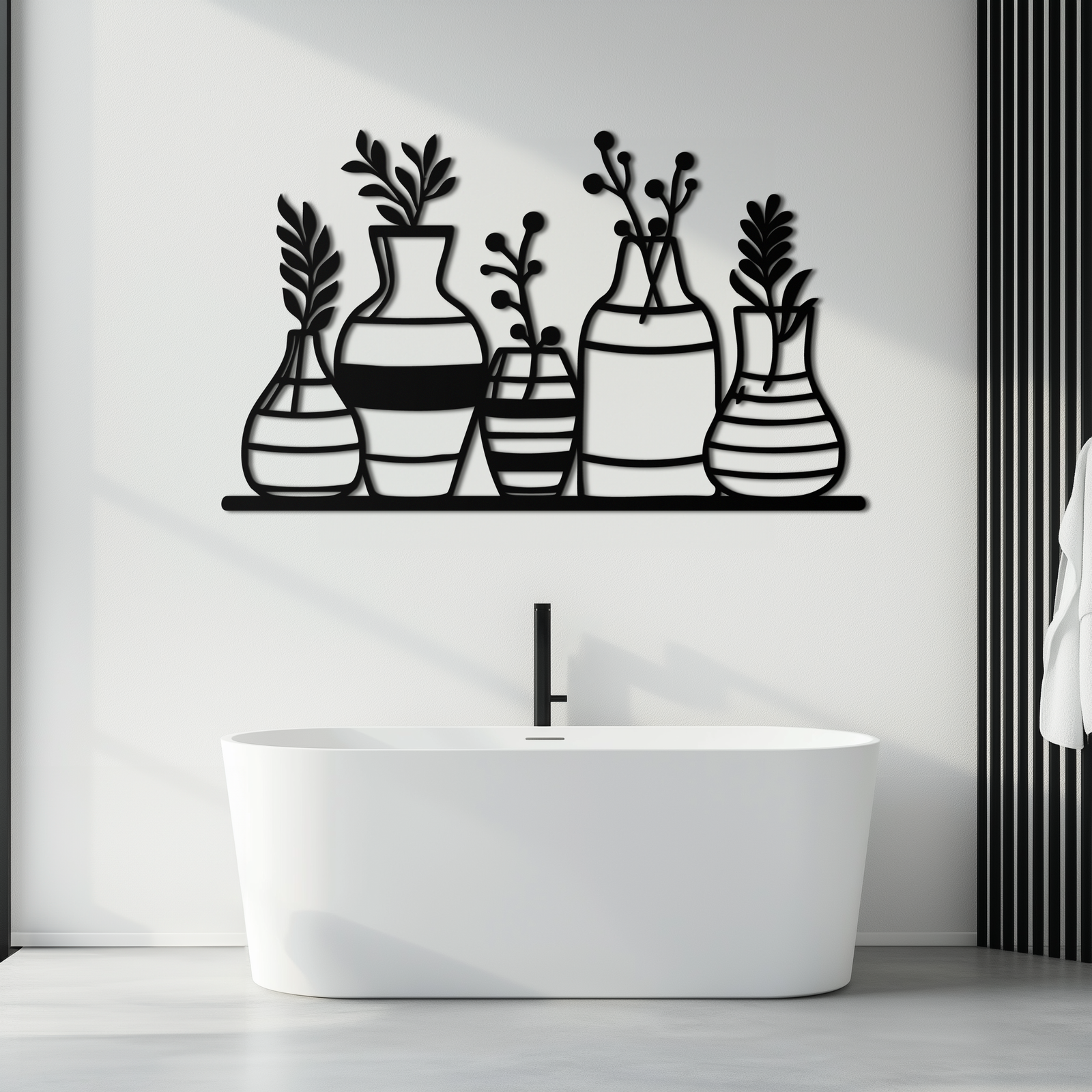 Modern Minimalist Vase Silhouette Metal Wall Art – Geometric Botanical Decor for Living Spaces- KAF631