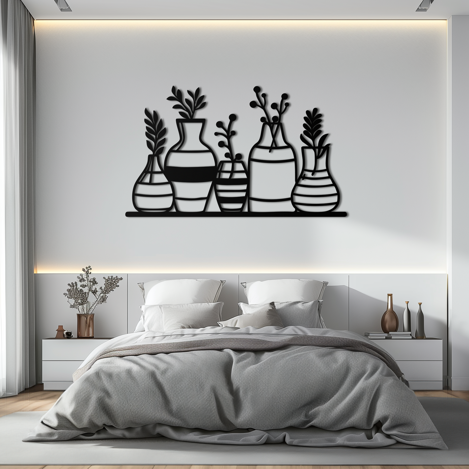 Modern Minimalist Vase Silhouette Metal Wall Art – Geometric Botanical Decor for Living Spaces- KAF631