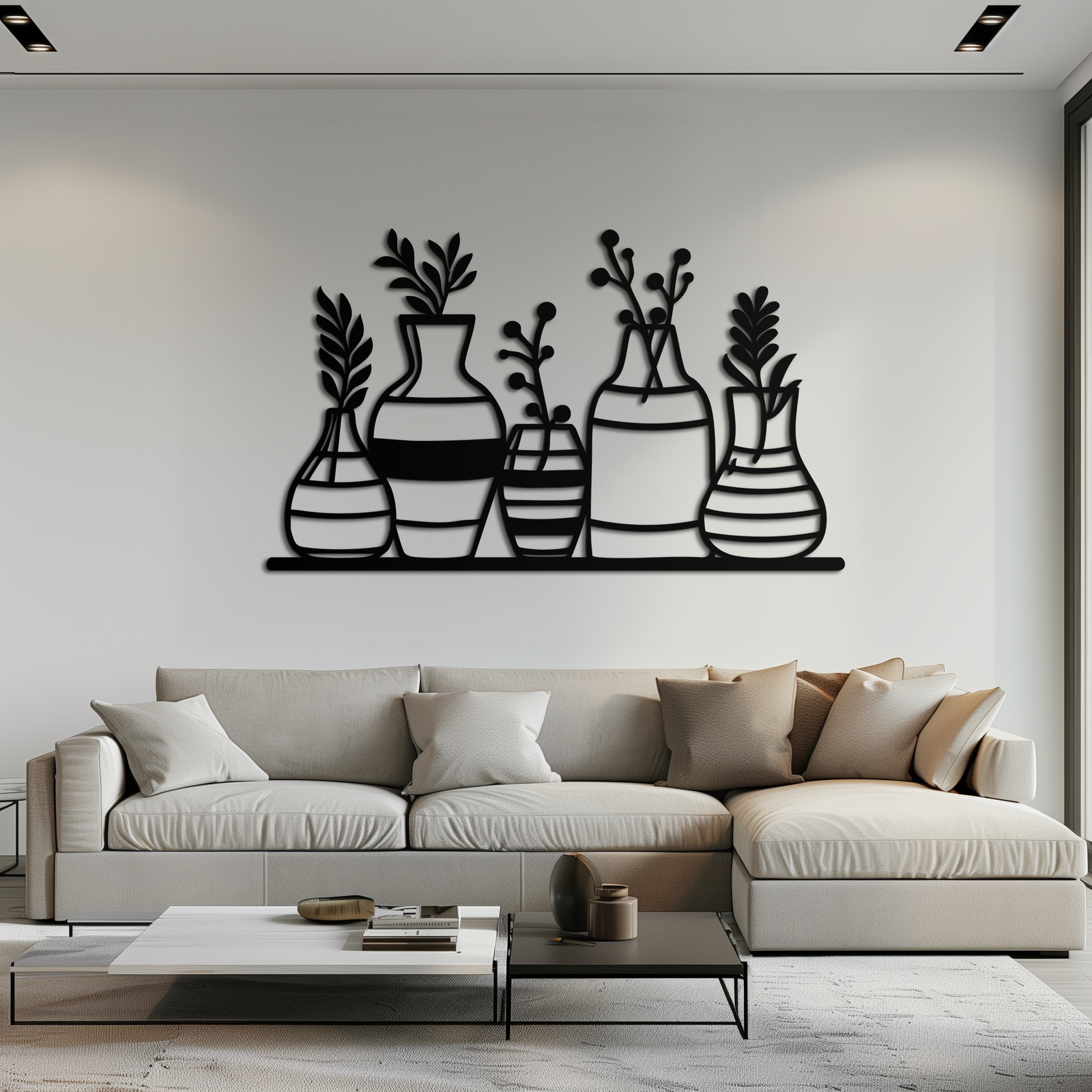 Modern Minimalist Vase Silhouette Metal Wall Art – Geometric Botanical Decor for Living Spaces- KAF631