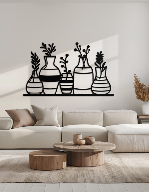 Load image into Gallery viewer, Modern Minimalist Vase Silhouette Metal Wall Art – Geometric Botanical Decor for Living Spaces- KAF631
