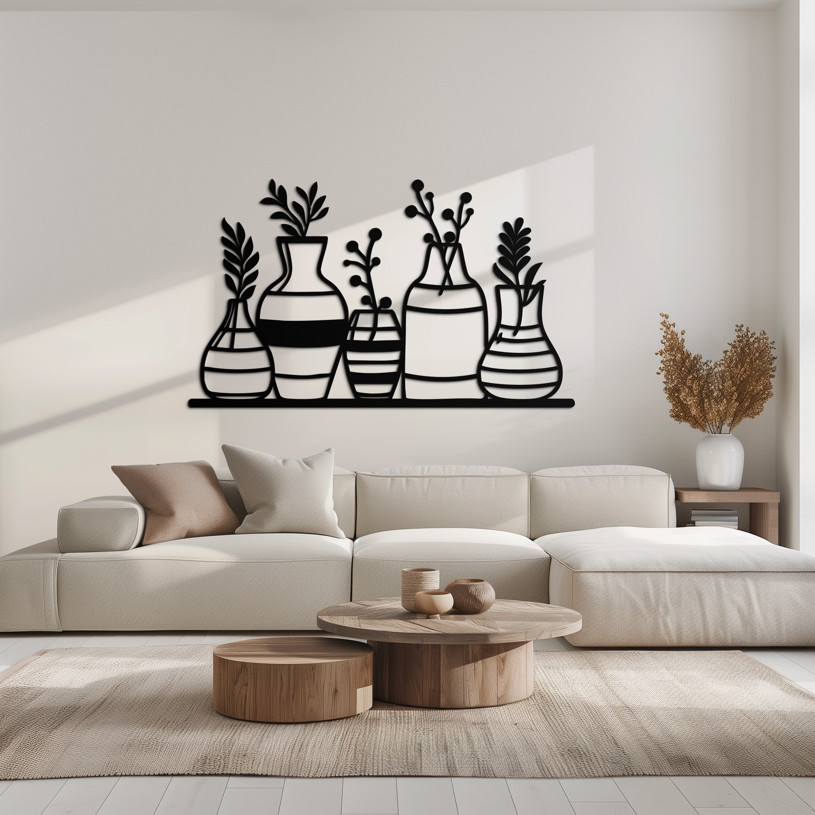 Modern Minimalist Vase Silhouette Metal Wall Art – Geometric Botanical Decor for Living Spaces- KAF631