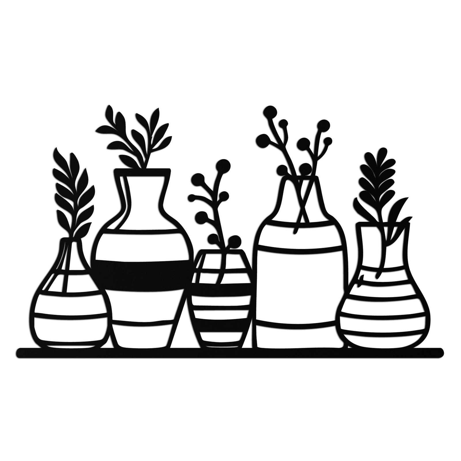 Modern Minimalist Vase Silhouette Metal Wall Art – Geometric Botanical Decor for Living Spaces- KAF631