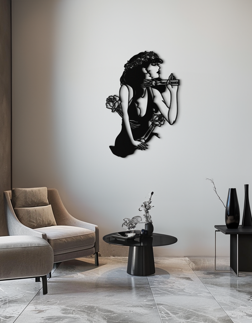 Load image into Gallery viewer, Skeleton Embrace Rose Lady Metal Wall Art – Romantic Gothic Silhouette Decor- KAF632

