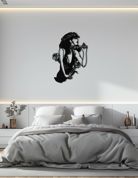 Skeleton Embrace Rose Lady Metal Duvar Sanatı – Romantik Gotik Siluet Dekoru- KAF632