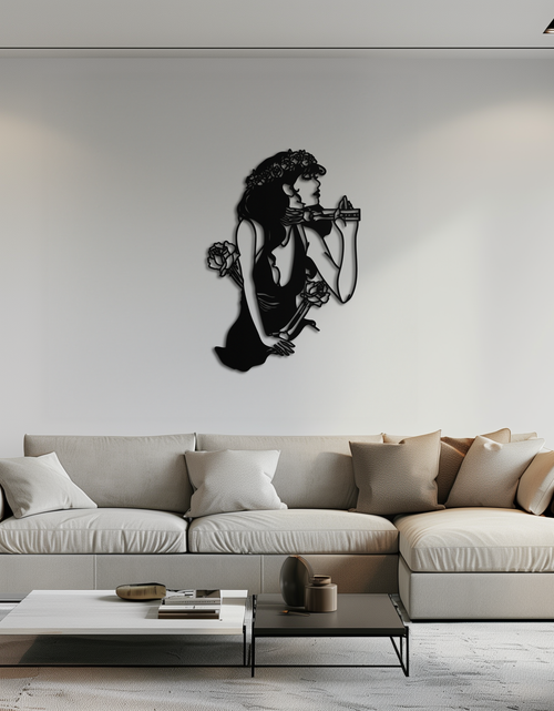 Load image into Gallery viewer, Skeleton Embrace Rose Lady Metal Wall Art – Romantic Gothic Silhouette Decor- KAF632
