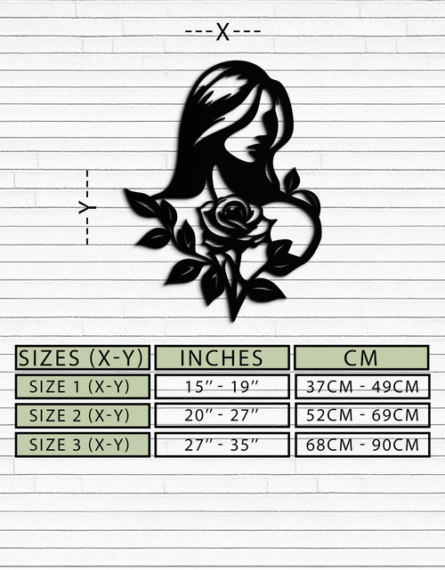 Load image into Gallery viewer, Woman and Rose Silhouette Metal Wall Art – Floral Line Art Metal Decor- KAF633
