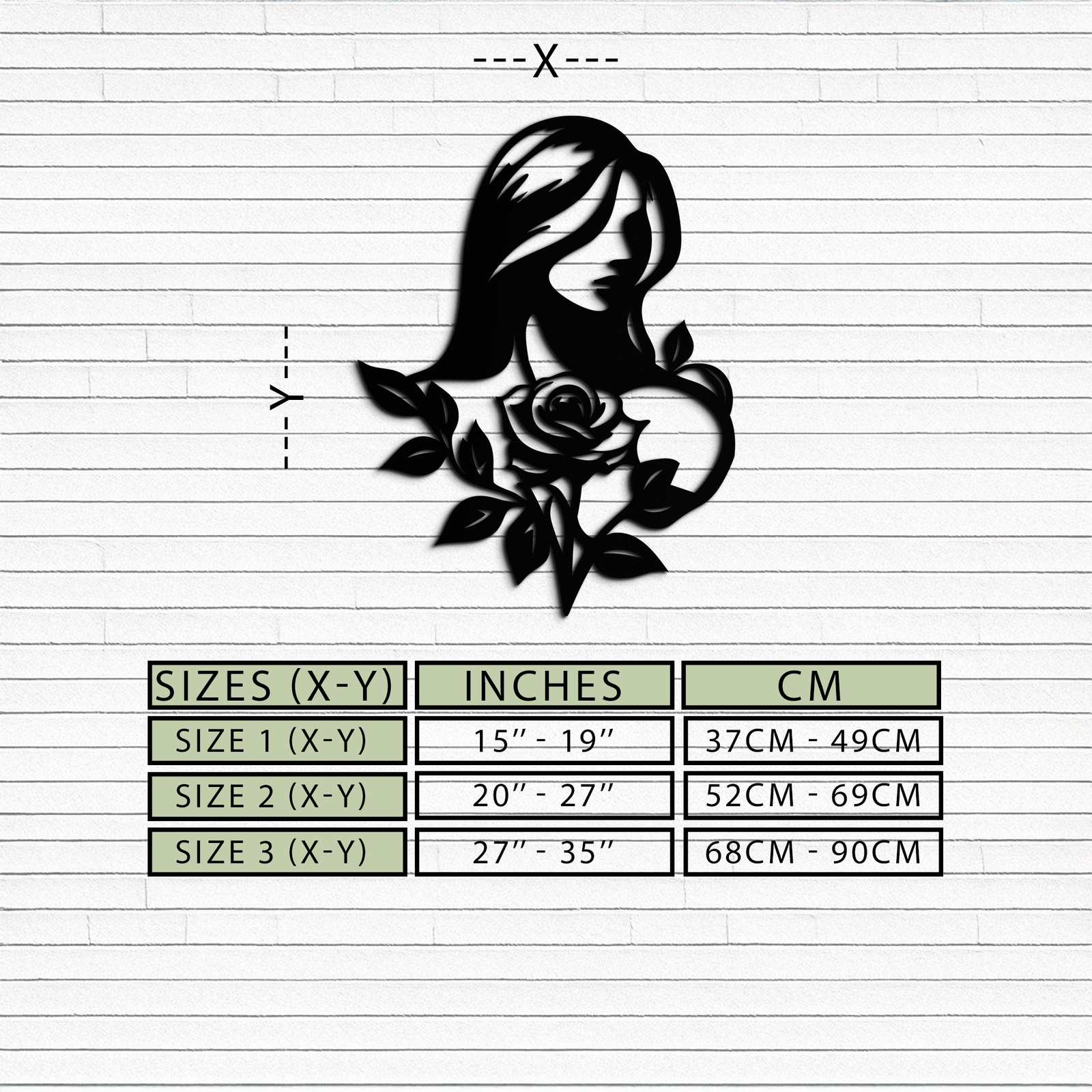 Woman and Rose Silhouette Metal Wall Art – Floral Line Art Metal Decor- KAF633