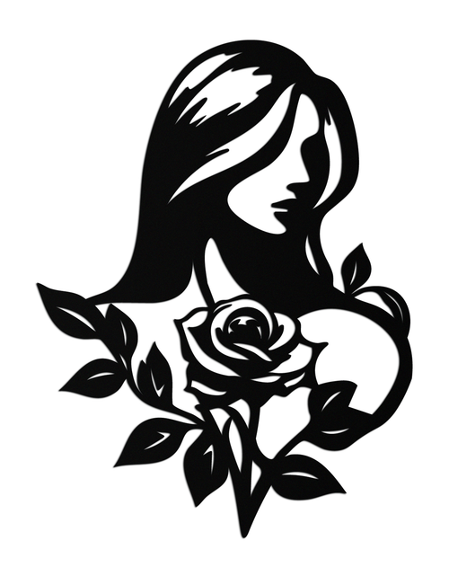 Load image into Gallery viewer, Woman and Rose Silhouette Metal Wall Art – Floral Line Art Metal Decor- KAF633
