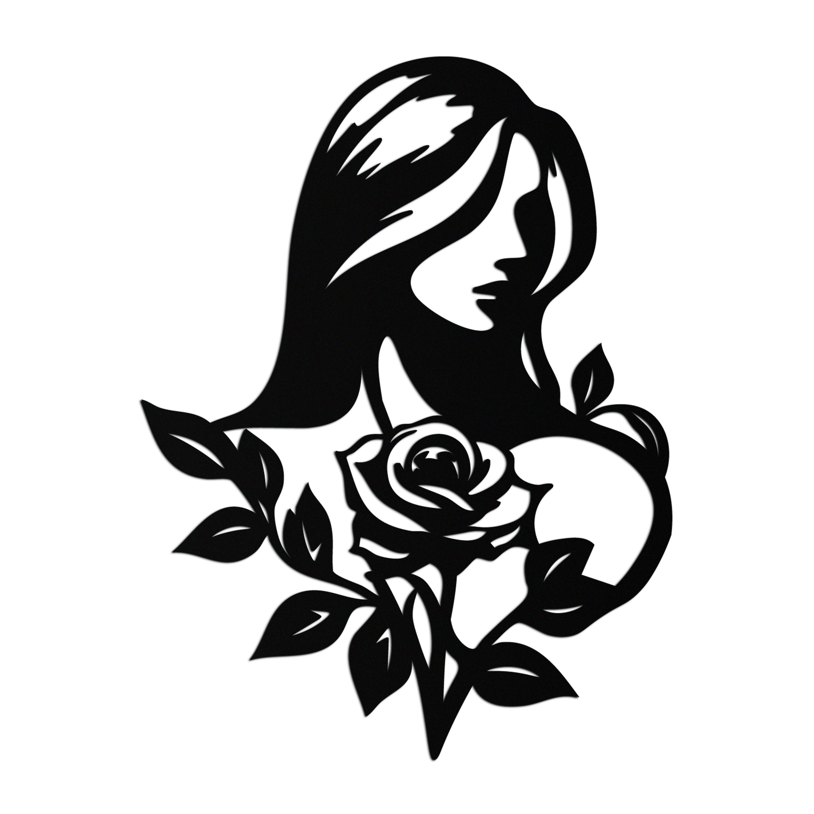 Woman and Rose Silhouette Metal Wall Art – Floral Line Art Metal Decor- KAF633
