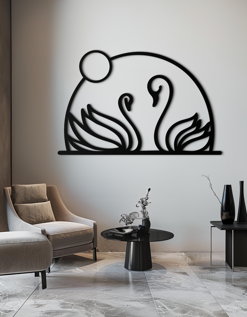 Load image into Gallery viewer, Elegant Swan Couple Silhouette Metal Wall Art – Romantic Bird Design for Home Decor- KAF634
