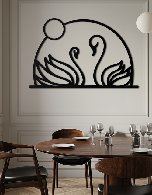 Load image into Gallery viewer, Elegant Swan Couple Silhouette Metal Wall Art – Romantic Bird Design for Home Decor- KAF634

