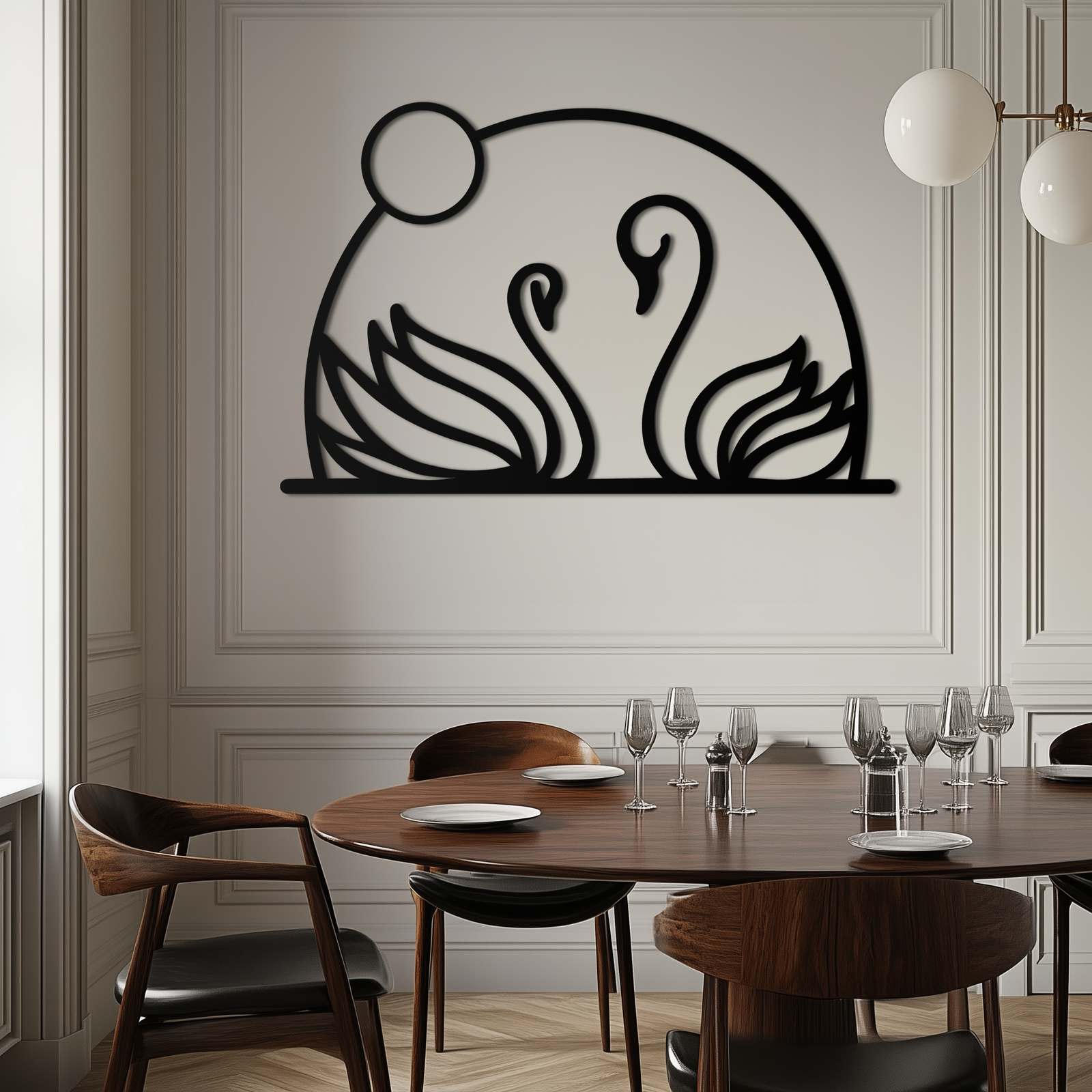 Elegant Swan Couple Silhouette Metal Wall Art – Romantic Bird Design for Home Decor- KAF634