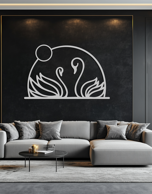 Load image into Gallery viewer, Elegant Swan Couple Silhouette Metal Wall Art – Romantic Bird Design for Home Decor- KAF634

