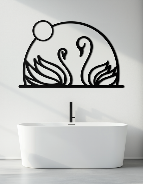 Load image into Gallery viewer, Elegant Swan Couple Silhouette Metal Wall Art – Romantic Bird Design for Home Decor- KAF634
