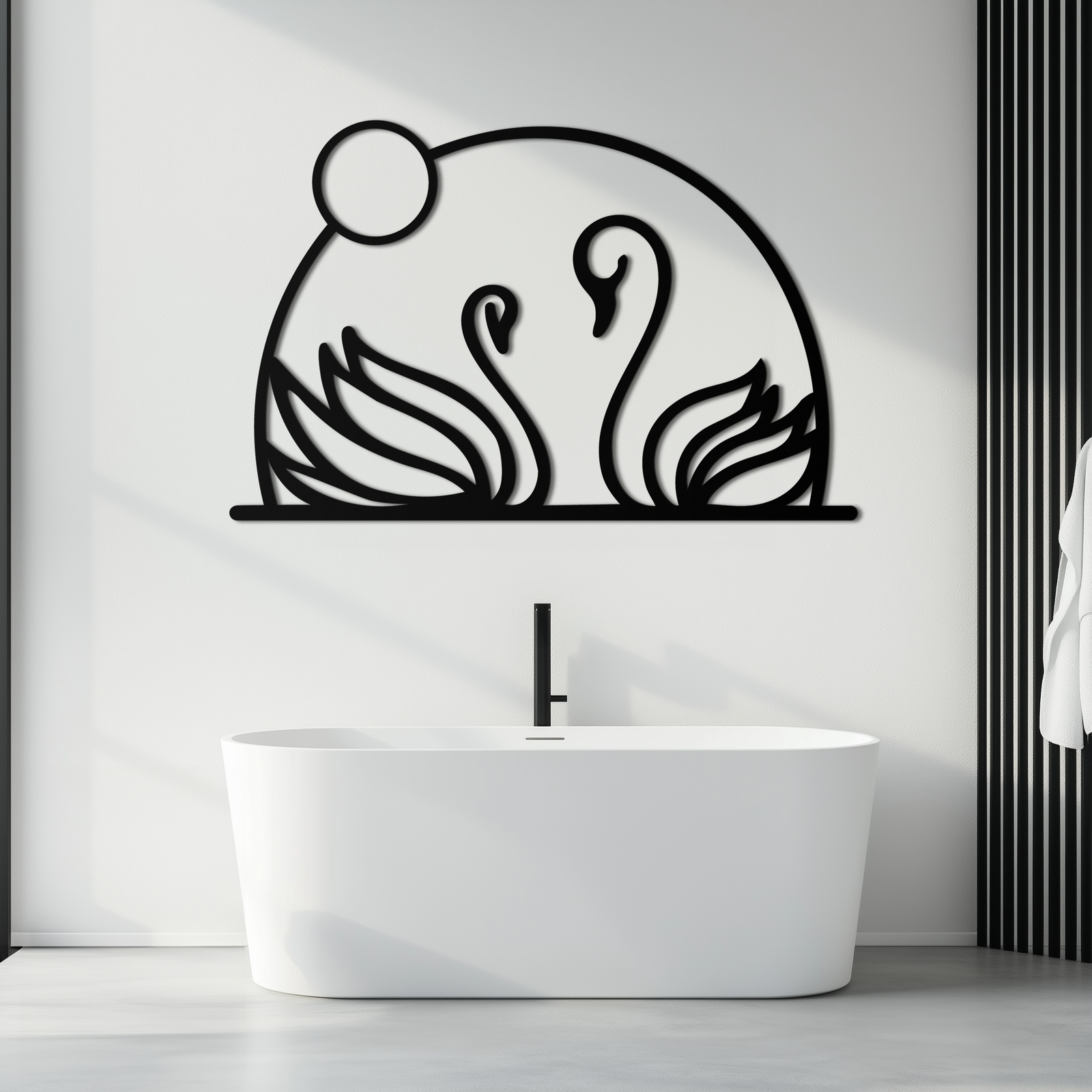 Elegant Swan Couple Silhouette Metal Wall Art – Romantic Bird Design for Home Decor- KAF634