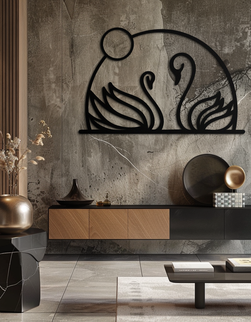 Load image into Gallery viewer, Elegant Swan Couple Silhouette Metal Wall Art – Romantic Bird Design for Home Decor- KAF634

