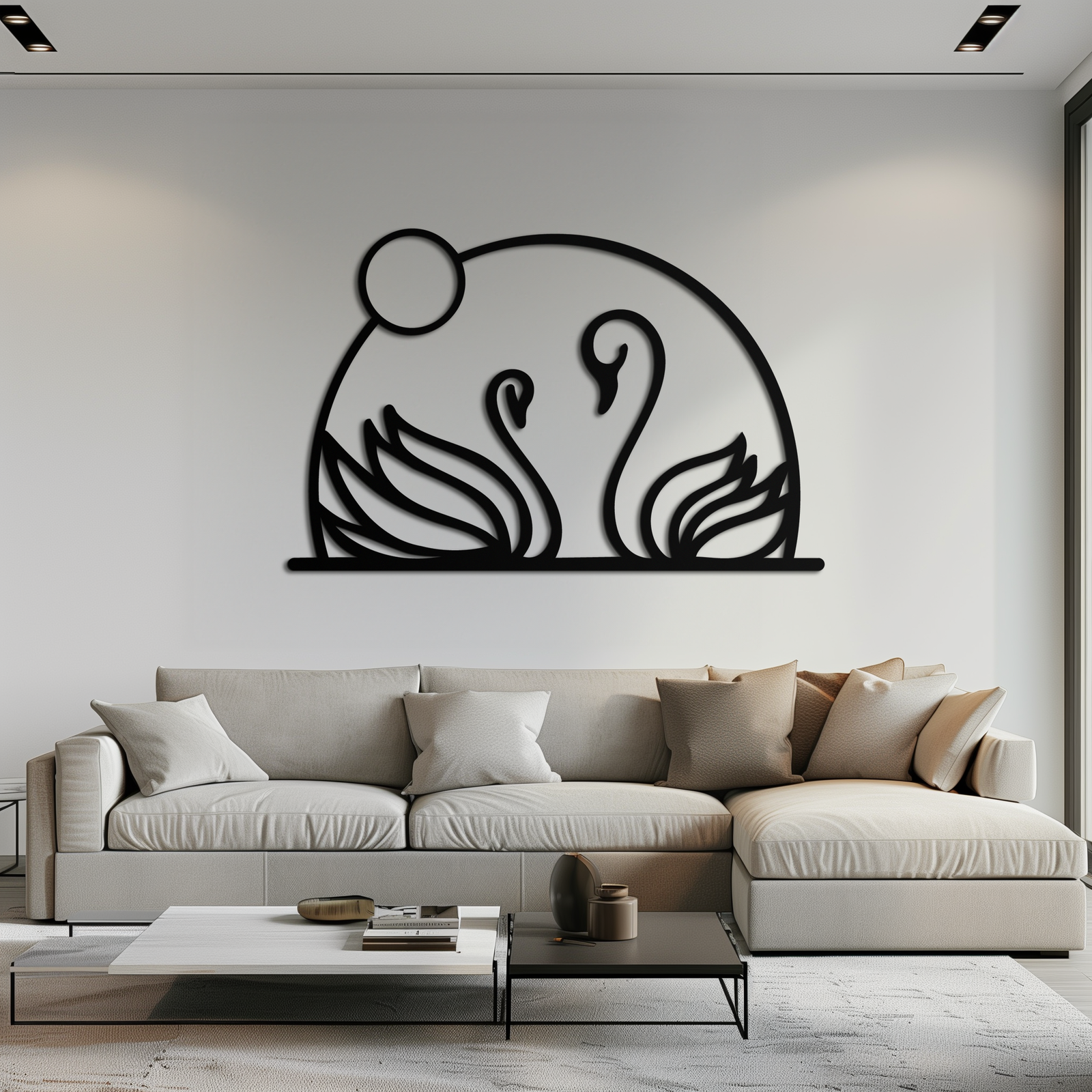 Elegant Swan Couple Silhouette Metal Wall Art – Romantic Bird Design for Home Decor- KAF634