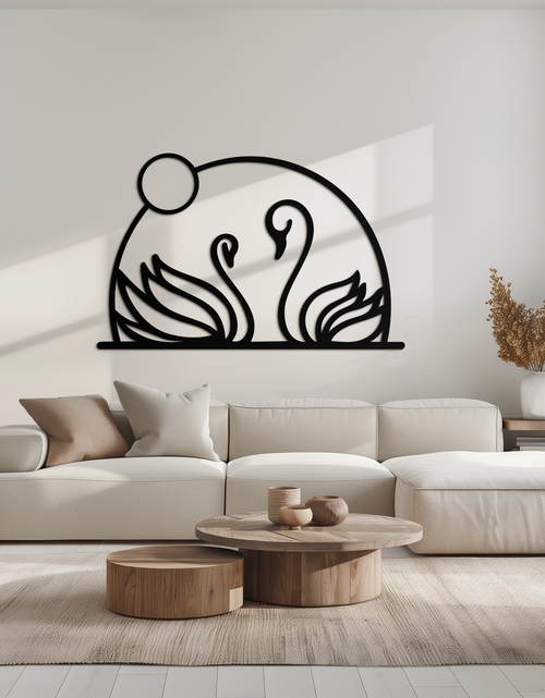 Load image into Gallery viewer, Elegant Swan Couple Silhouette Metal Wall Art – Romantic Bird Design for Home Decor- KAF634
