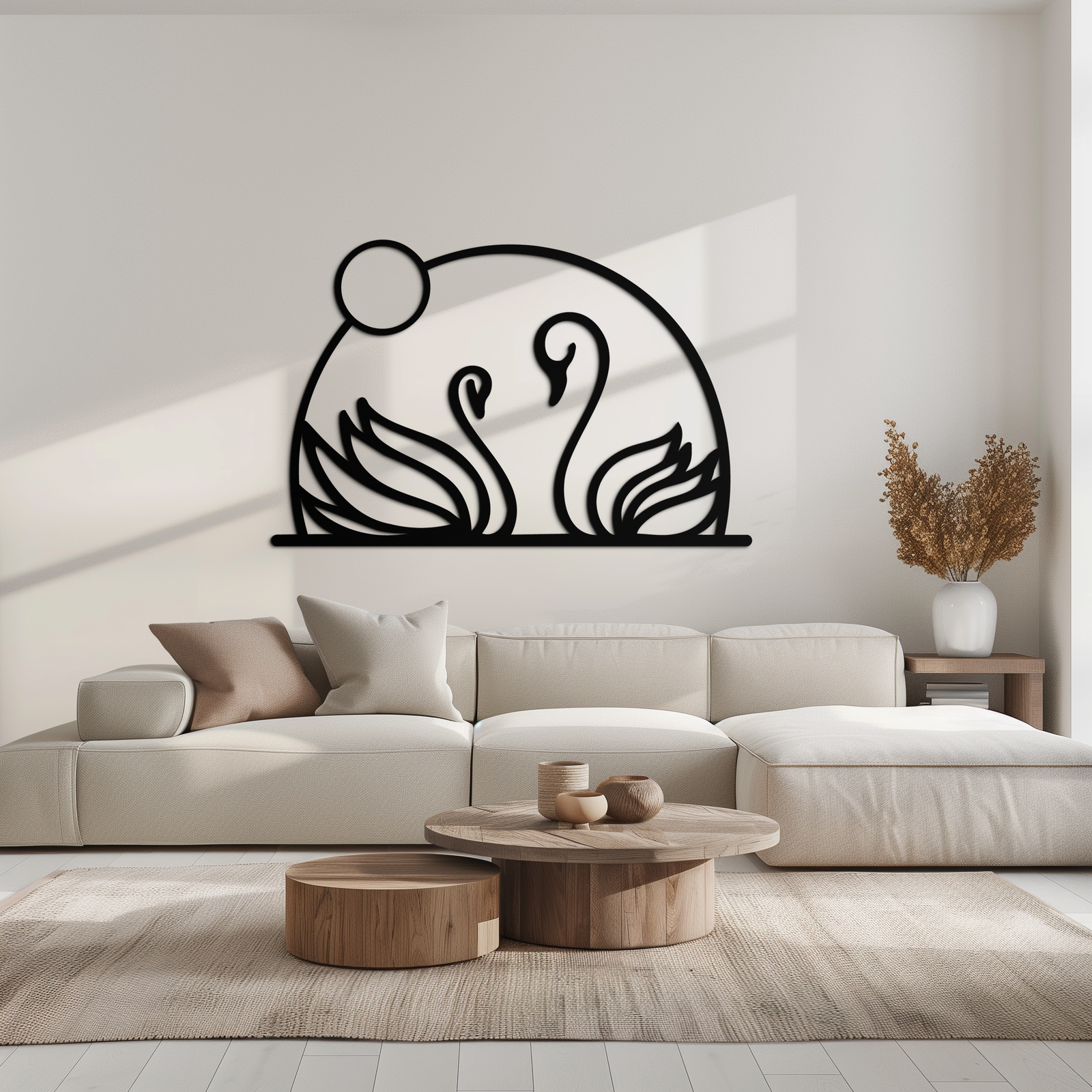 Elegant Swan Couple Silhouette Metal Wall Art – Romantic Bird Design for Home Decor- KAF634