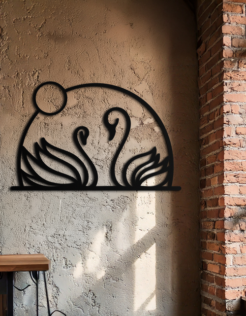 Load image into Gallery viewer, Elegant Swan Couple Silhouette Metal Wall Art – Romantic Bird Design for Home Decor- KAF634
